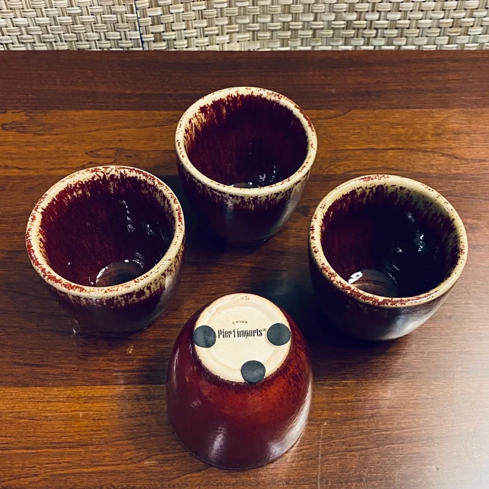 🌟HP🌟Pier 1 Red Stoneware Tea Pot Cups